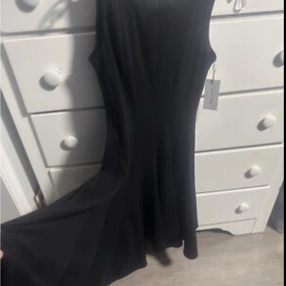 Calvin Klein Dress Black Sheath Swing Full Skirt Sleeveless Lined Size 2